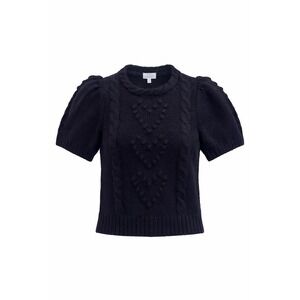 Black Cable Knit Heart Sweater Puff Sleeve M & Other Stories Paris Atelier